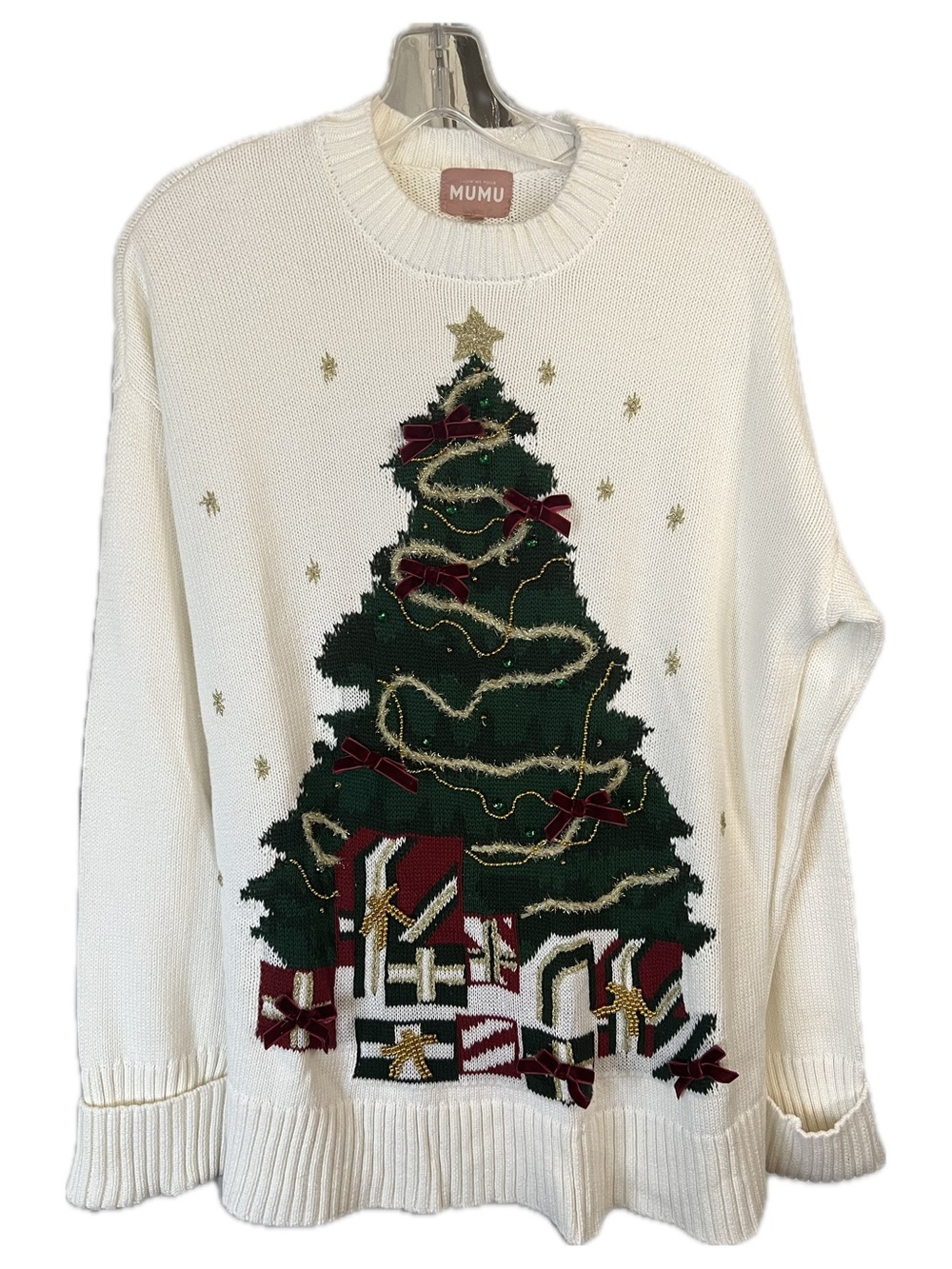 Show Me Your Muumuu  Women's Cream Christmas Tree Sweater